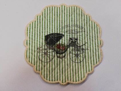 Textilní prostírání na stůl kulaté 20cm zelené kočár