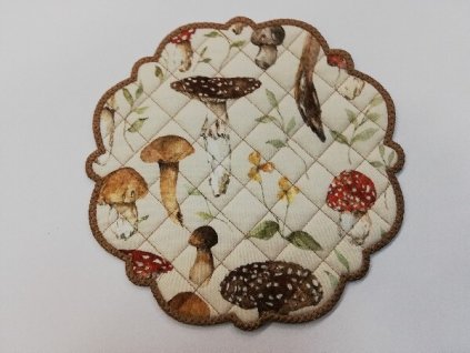 Textilní prostírání na stůl kulaté 20cm hnědé velké houby 2