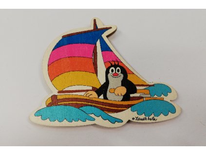 DoDo Dřevěná dekorační magnetka Krteček na lodi