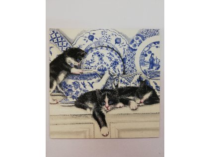 Obrázek na destičce 16 x 16 cm Kočičky s cibulákem