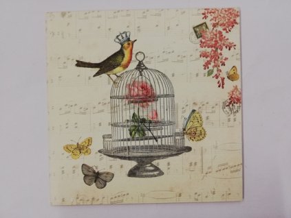 Obrázek na destičce 16 x 16 cm Ptáček na kleci