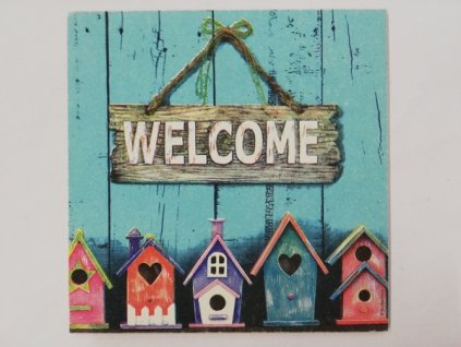Obrázek na destičce 16 x 16 cm Welcome na modré