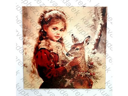 Obrázek na destičce 15 x 15 Dívka a srnec
