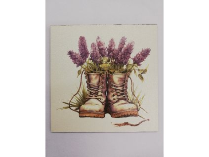 Obrázek na destičce 15 x 15 boty s levandulemi