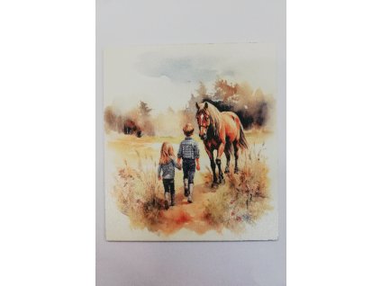 Obrázek na destičce 20 x 20 Děti s koněm 2