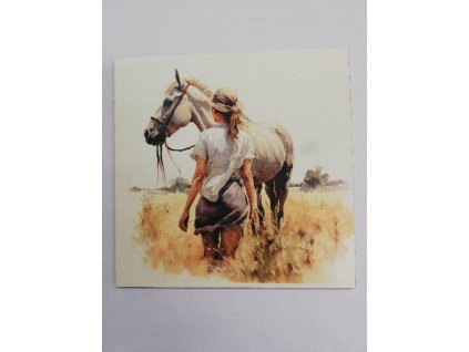 Obrázek na destičce 20 x 20 Žena s koněm