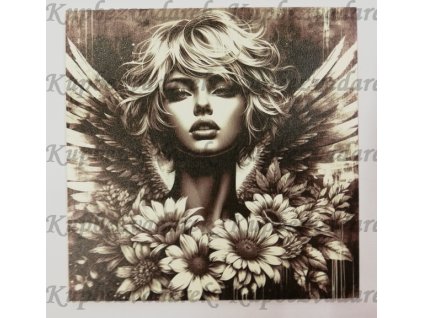 Obrázek na destičce 15 x 15 cm Anděl černobílý 1