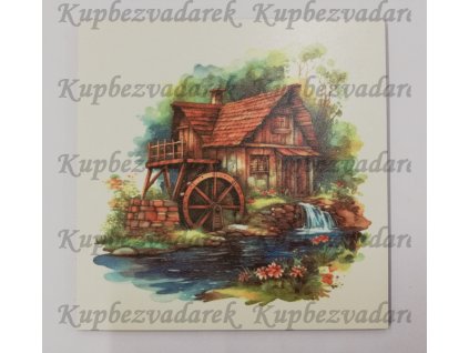 Obrázek na destičce 15 x 15 cm Vodní mlýn