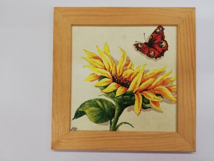 Obraz 16 x 16 cm Slunečnice a motýl