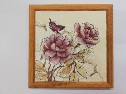 Obraz 17 x 17 cm Růže a motýl