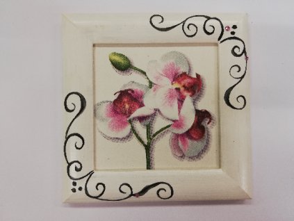 Obrázek dřevěný malovaný rámeček 12 x 12 cm Orchidej