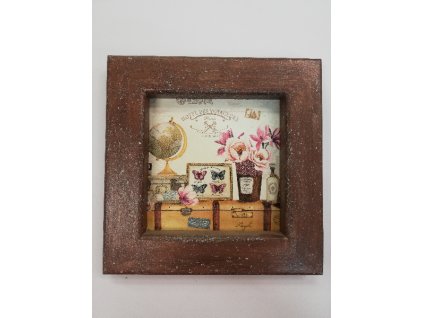 Obrázek dřevěný malovaný rámeček 19 x 19 cm Cestování