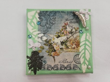 Obrázek na plátně zdobený světle zelený papoušek s květinou