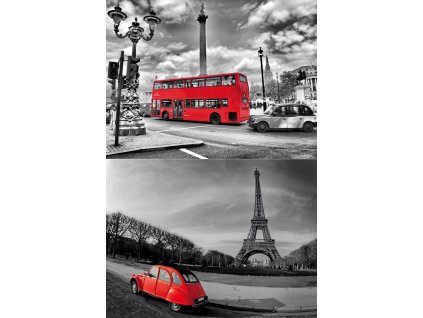 Sada 2x obraz na desce 25 x 20 cm Paříž a Londýn