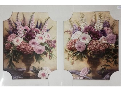 Sada 2x obraz na desce 24 x 30 cm Kytice ve váze
