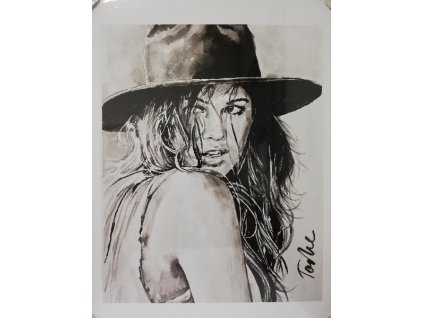 Obraz na desce 60 x 50 cm Kresba ženy v klobouku