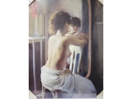 Obraz na desce 50 x 40 cm Žena před zrcadlem