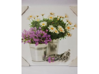 Obraz na desce 30 x 30 cm Květiny ve kbelíku