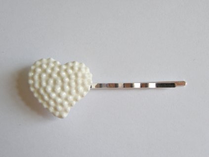 Fimo sponka do vlasů srdce bílá