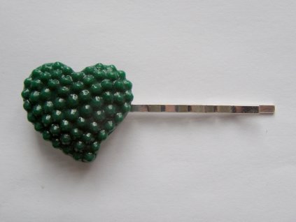 Fimo sponka do vlasů srdce lahvově zelená