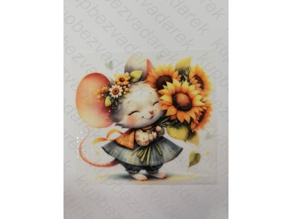 Nažehlovací obrázek na folii Myška se slunečnicí č.1 13,5 x 14 cm