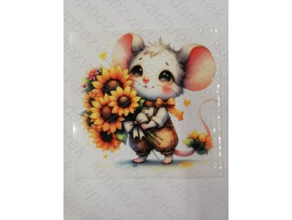 Nažehlovací obrázek na folii Myška se slunečnicí č.2 13,5 x 13,5 cm