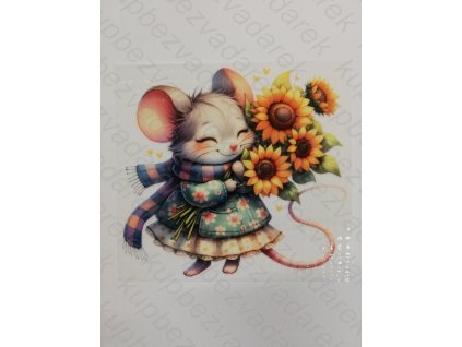 Nažehlovací obrázek na folii Myška se slunečnicí č.3 13 x 14 cm