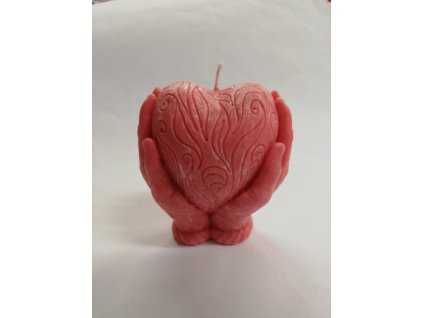 Svíčka vonná palmová reliéfní - Srdce v dlani - červená