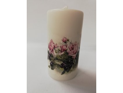 Svíčka z parafínového vosku zdobená - válec 9,5 cm - Růžičky