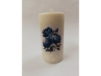 Svíčka z palmového vosku zdobená válec 9,5 cm - pivoňky