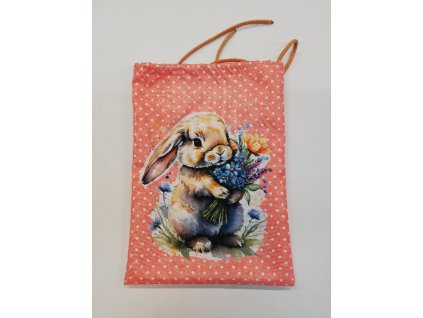 Stahovací pytlík digitální tisk 27 x 20 cm zajíček na lososové