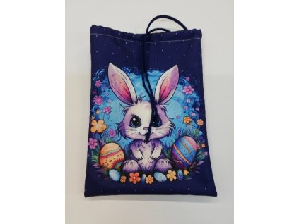 Stahovací pytlík digitální tisk 27 x 20 cm zajíček na tmavě modré