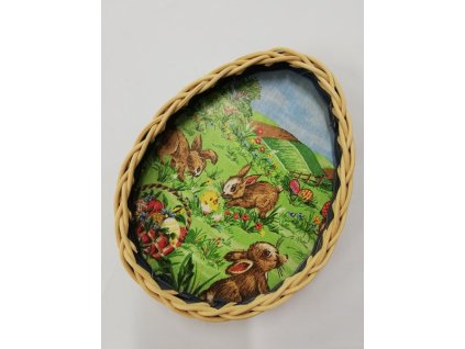 Košík ve tvaru vajíčka s motivem zajíčci