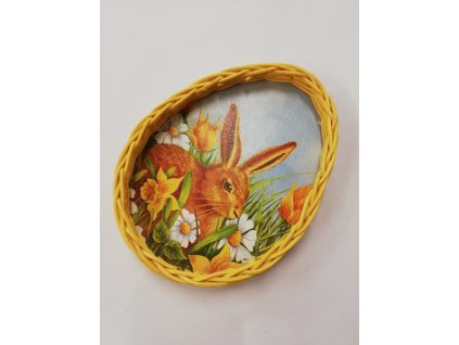 Košík ve tvaru vajíčka s motivem zajíček v květinách