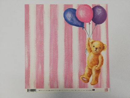 Scrapbooking papír 30x30 cm Růžový medvídek