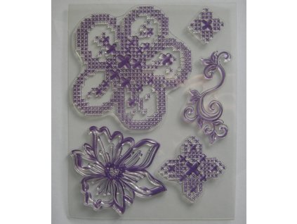 Razítko z polymeru transparentní sada 14 x 18 cm Křížkový steh květina