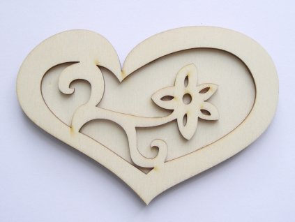Razítko z překližky srdce s květinou 11 cm