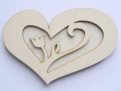 Razítko z překližky srdce s tulipánem 11 cm