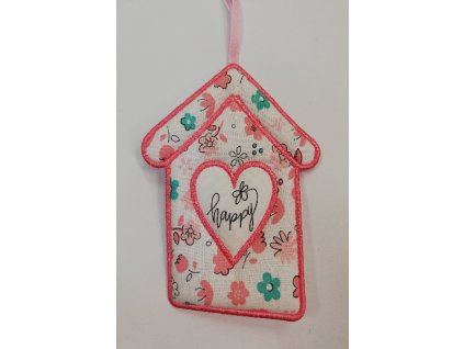 Látkový domeček plochý č.1 bílý s růžovým okrajem Happy