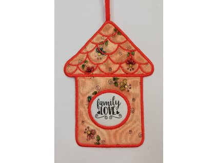 Látkový domeček plochý č.6 meruňkový s červeným okrajem Family LOVE