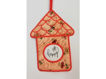 Látkový domeček plochý č.7 meruňkový s červeným okrajem Happy