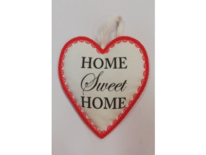 Látkové srdíčko bílé s červeným okrajem Home Sweet Home