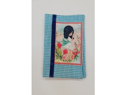 Obal na knihu nebo diář 15,5 x 21,5 cm holčička s tyrkysovou mašlí na růžové