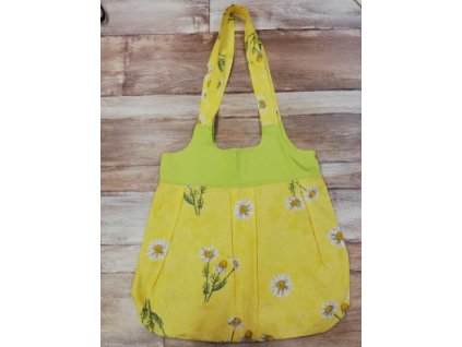 Letní látková kabela s podšívkou žlutolimetková s heřmánkem