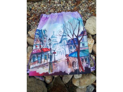 Stahovací vak digitální tisk 47 x 41 cm Paříž fialová
