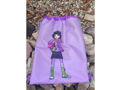 Stahovací vak digitální tisk 42 x 32 cm Dívka na fialové