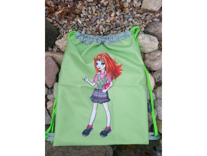 Stahovací vak digitální tisk 42 x 32 cm Dívka na zelené