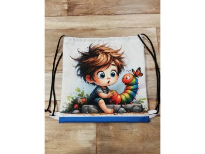 Stahovací vak digitální tisk 35 x 35 cm Chlapeček a housenka