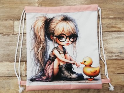 Stahovací vak digitální tisk 38 x 32 cm Holčička s kačenkou