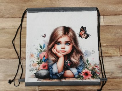 Stahovací vak digitální tisk 47 x 43 cm Holčička s motýlem